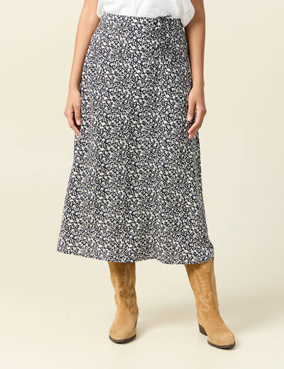 Jupe longue portefeuille bleu femme