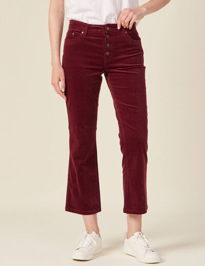 Pantalon bootcut velours prune femme