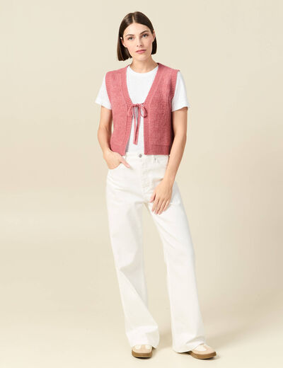 Gilet sherpa droit sans manches mauve femme