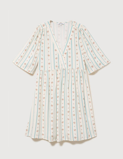 Robe fluide col v manches courtes bleu gris femme