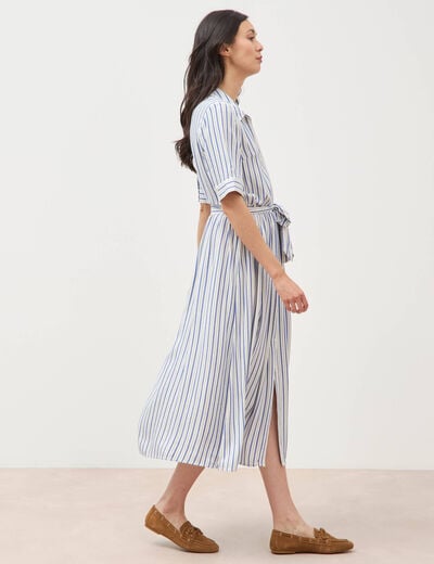 Robe manches courtes col am&eacute;ricain ecru femme