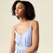 Robe longue trapèze bleu ciel femme