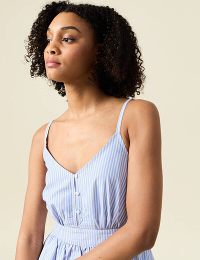 Robe longue trapèze bleu ciel femme