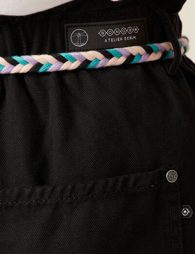 Short paperbag ceinturé noir femme