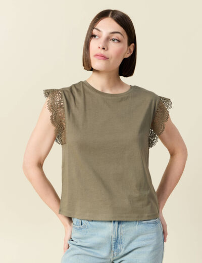 T-shirt manches courtes vert kaki femme