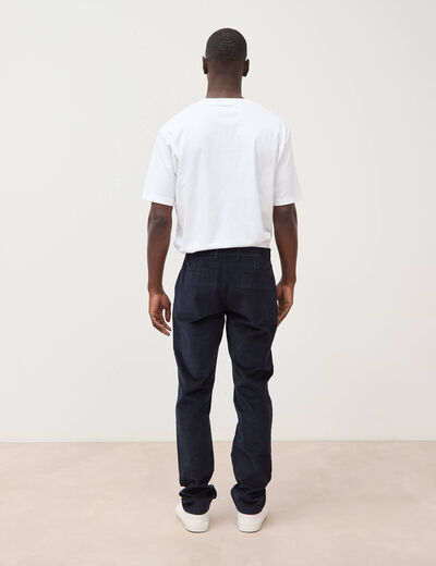 Pantalon straight velours longueur 32 bleu marine homme
