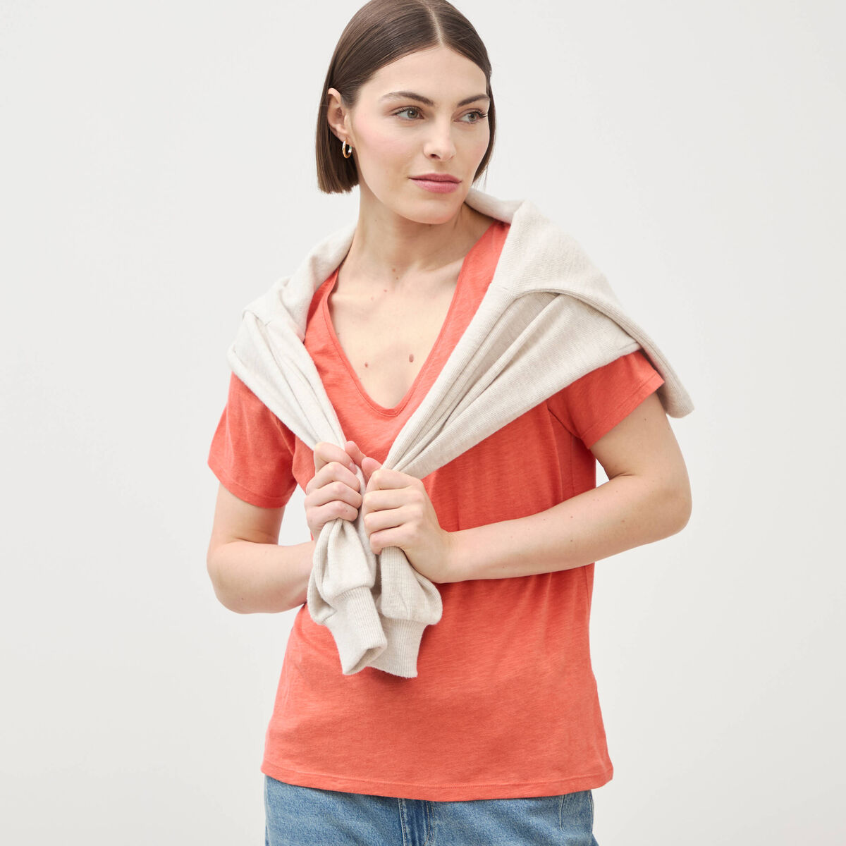 T-shirt manches courtes rouge fonc&eacute; femme