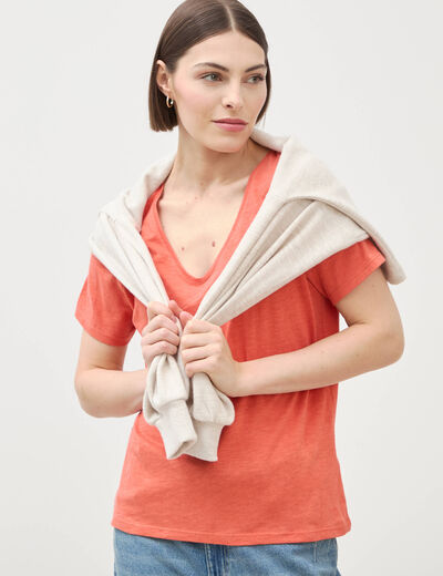 T-shirt manches courtes rouge fonc&eacute; femme