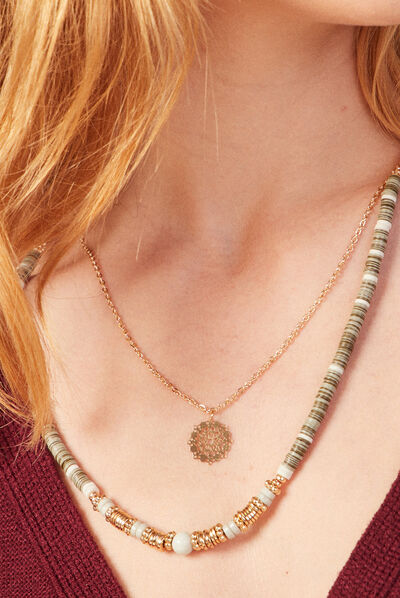 Collier avec pendentif vert kaki femme