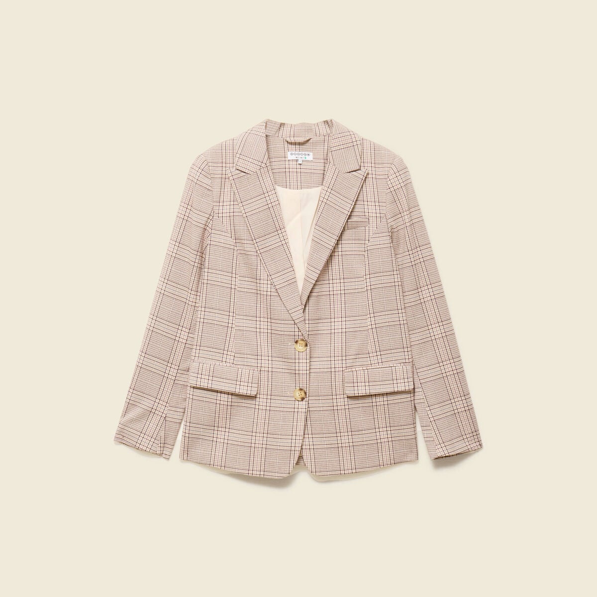 Blazer ajust&eacute; manches longues doubl&eacute; beige femme