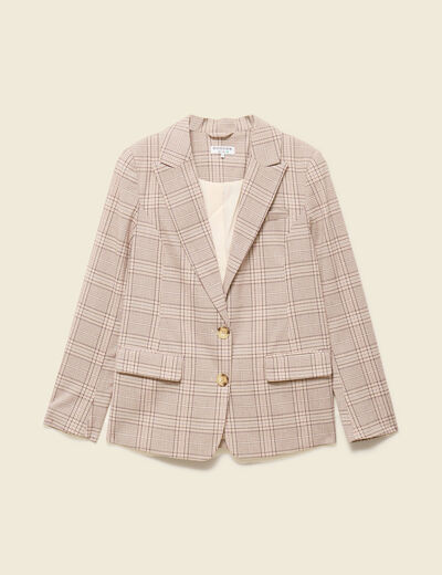 Blazer ajust&eacute; manches longues doubl&eacute; beige femme