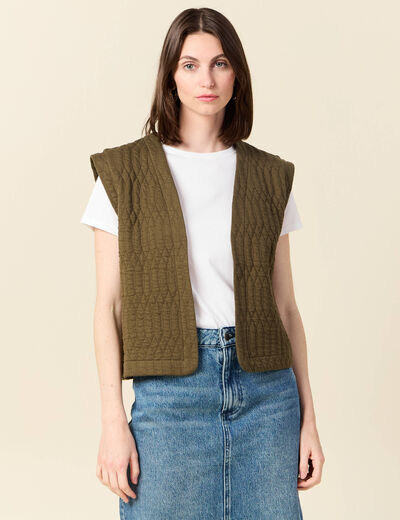 Gilet sans manches matelassé vert kaki femme