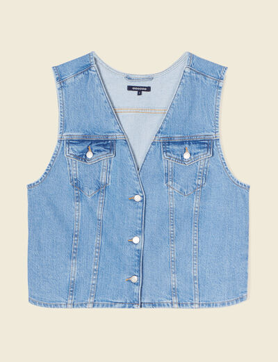 Veste sans manches en jean denim used femme