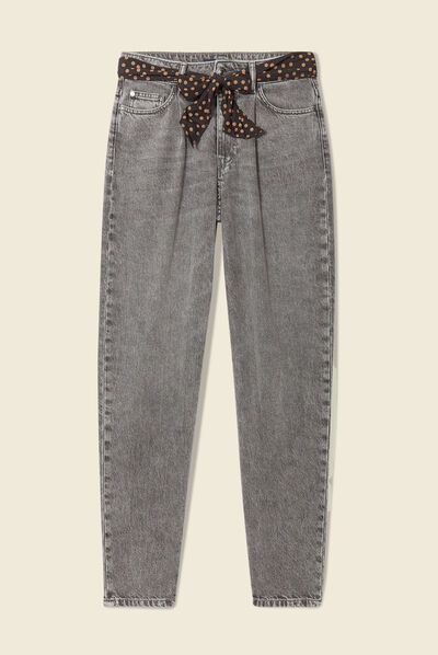 Jeans slouchy ceinturé denim snow gris femme