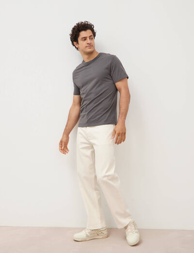 T-shirt en coton manches courtes gris fonc&eacute; homme