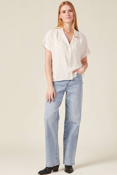 Jeans jambe large denim snow bleu femme