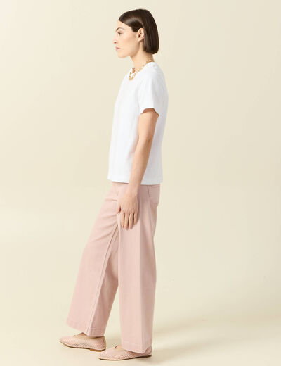 Jeans large cropped taille haute rose clair femme