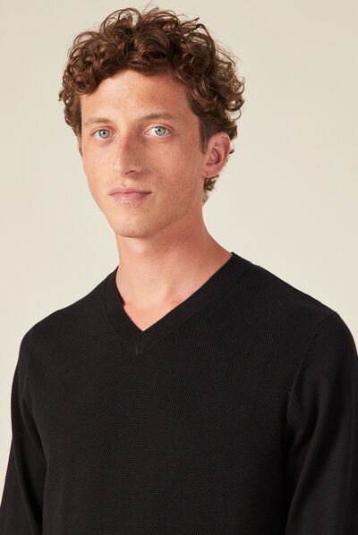 Pull col en V éco-responsable noir homme