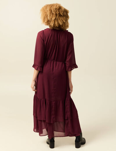 Robe manches 3/4 doubl&eacute;e bordeaux femme
