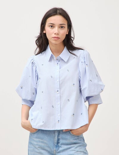 Chemise ample manches coude bleu ciel femme