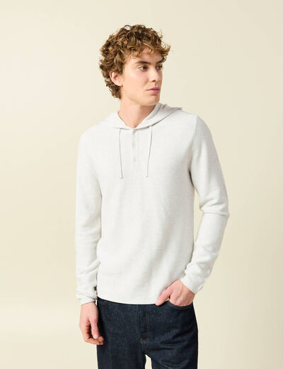 Pull fin en coton &agrave; capuche ecru homme