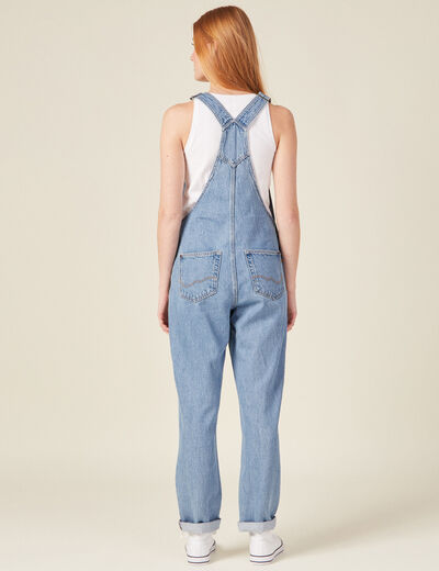 Salopette droite en jean denim used femme