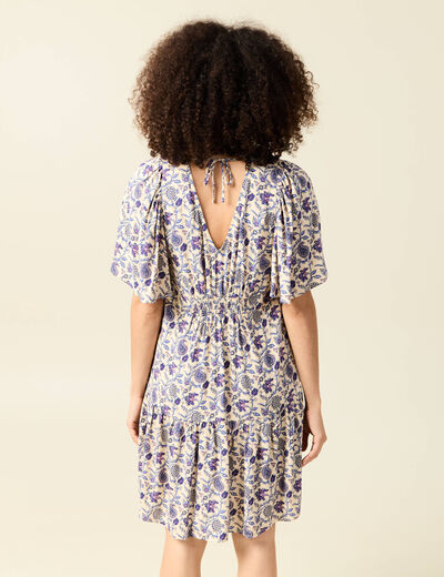 Robe col V manches courtes bleu femme