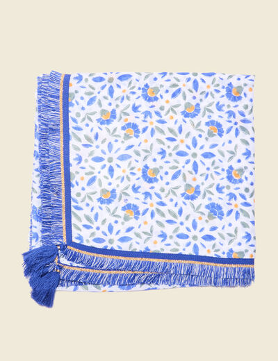 Foulard franges et pampilles bleu electrique femme