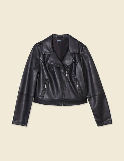 Blouson ajusté simili cuir noir femme