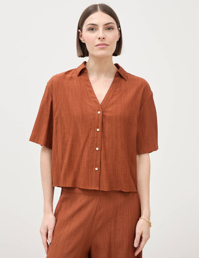 Blouse manches courtes fluide marron femme