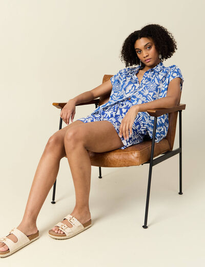 Short droite taille haute bleu femme