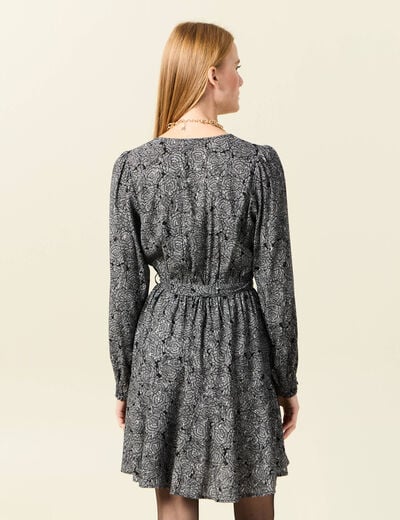 Robe droite courte col v manches longues noir femme
