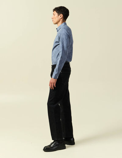 Chemise cintr&eacute;e en coton manches longues bleu homme