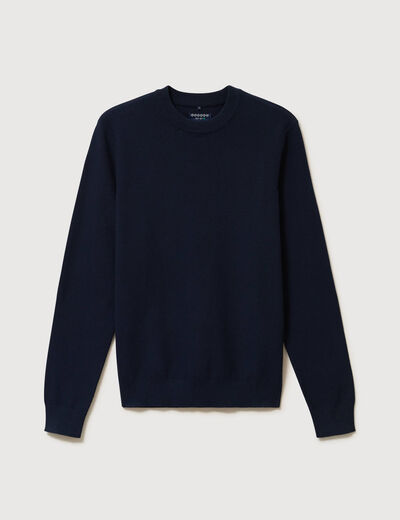 Pull manches longues col rond bleu marine homme