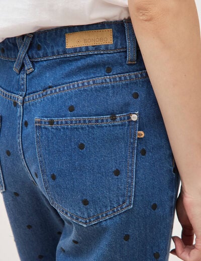Jeans straight taille haute broderie bleu clair femme