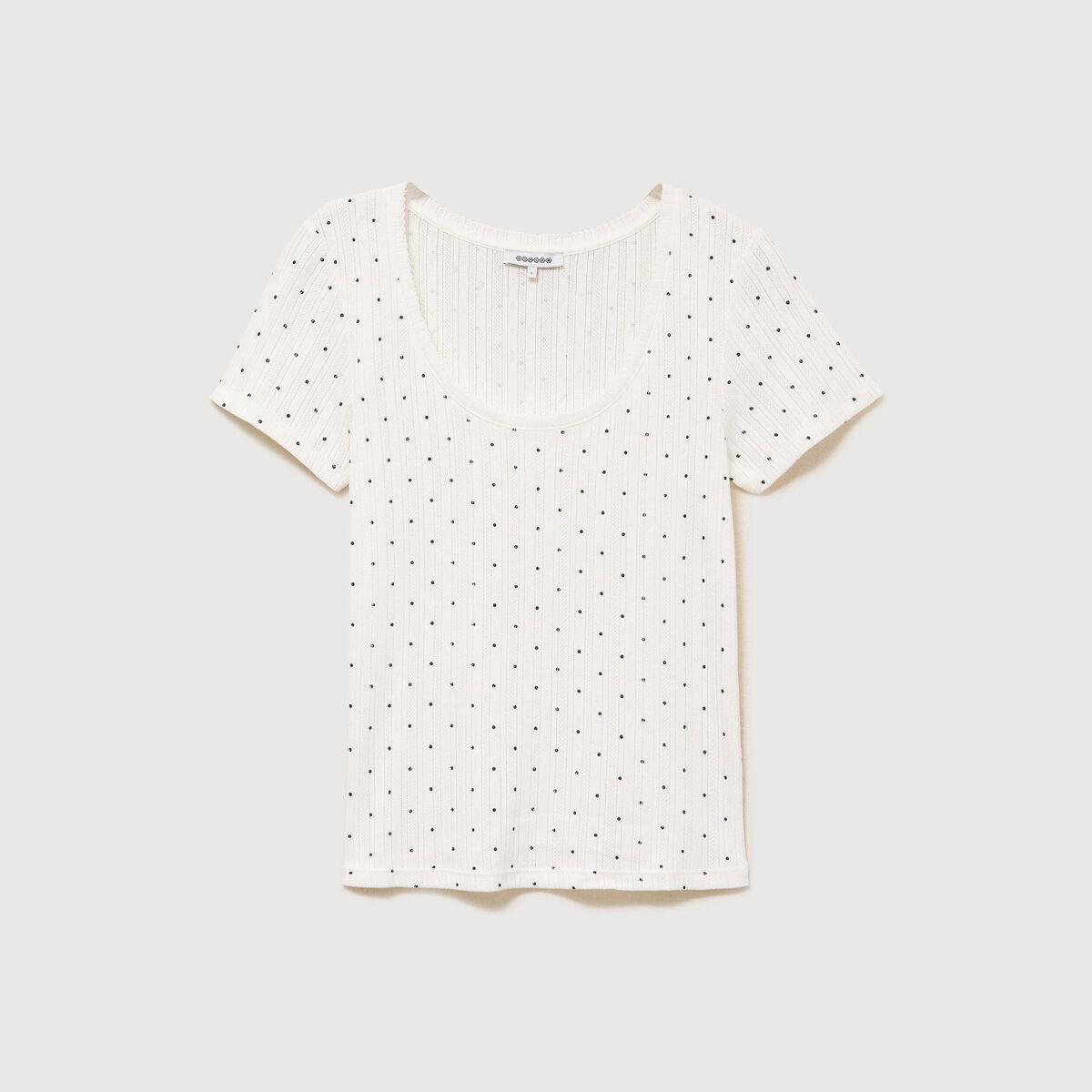 T-shirt ajust&eacute; col rond manches courtes ecru femme