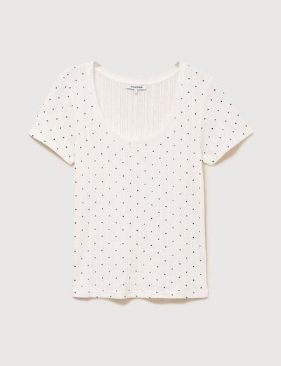 T-shirt ajust&eacute; col rond manches courtes ecru femme