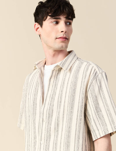 Chemise col classique manches courtes ecru homme