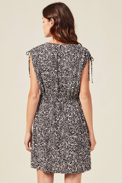 Robe droite fluide col en V noir femme