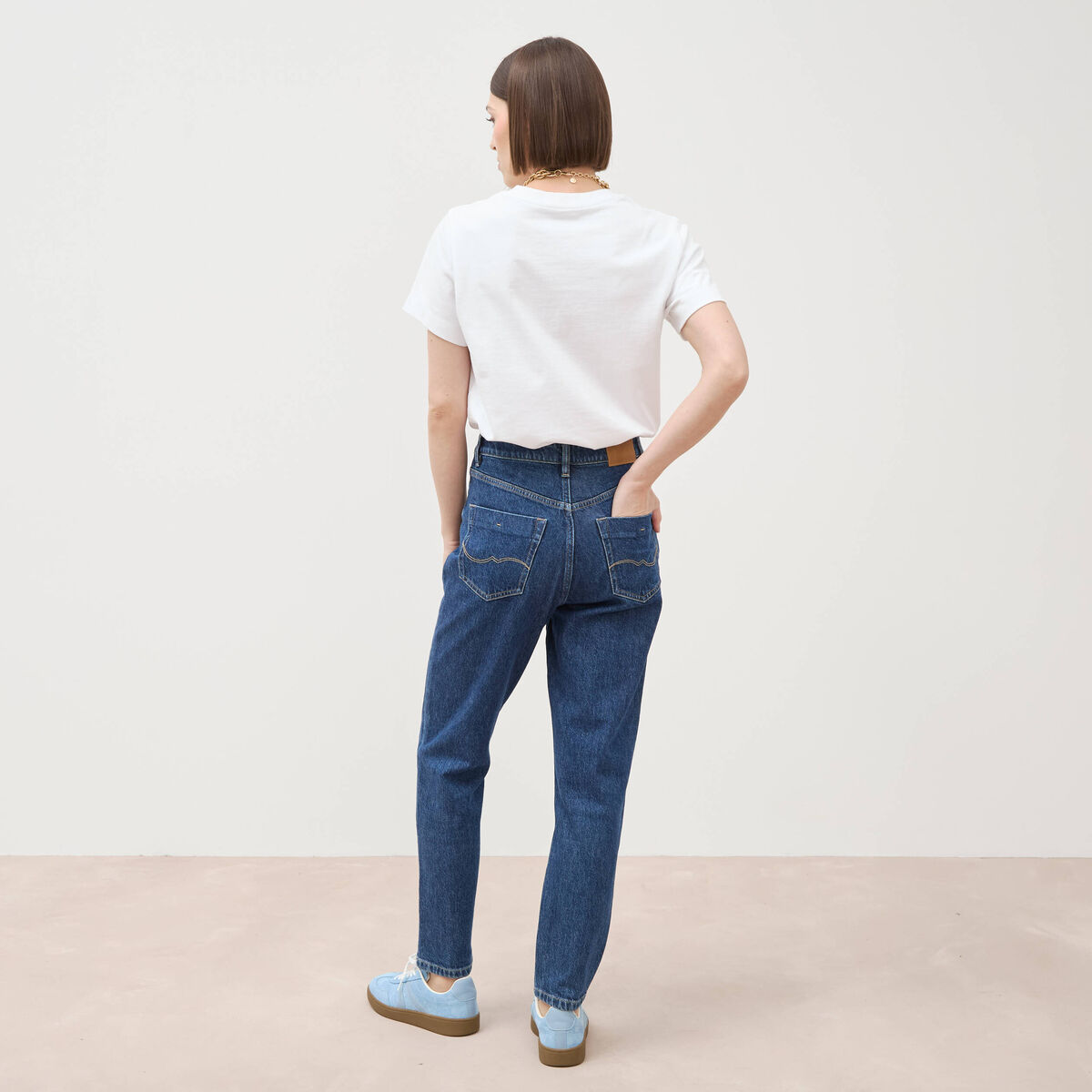 Jeans mom 7/8&egrave;me bleu clair femme