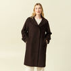 Manteau droit long col montant marron fonc&eacute; femme