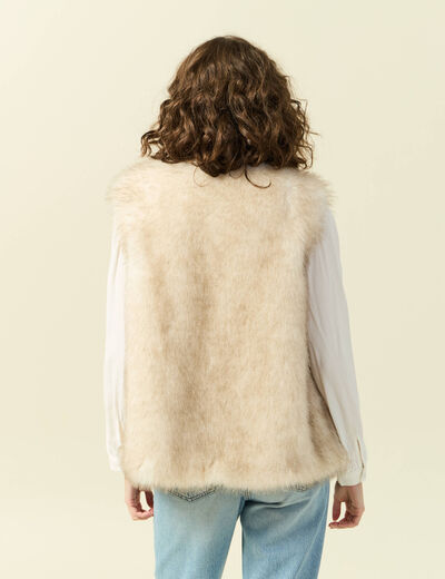Gilet col tailleur manches longues creme femme