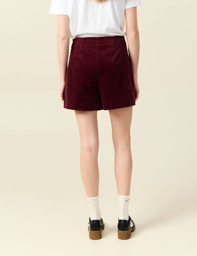 Jupe-short taille haute en velours bordeaux femme