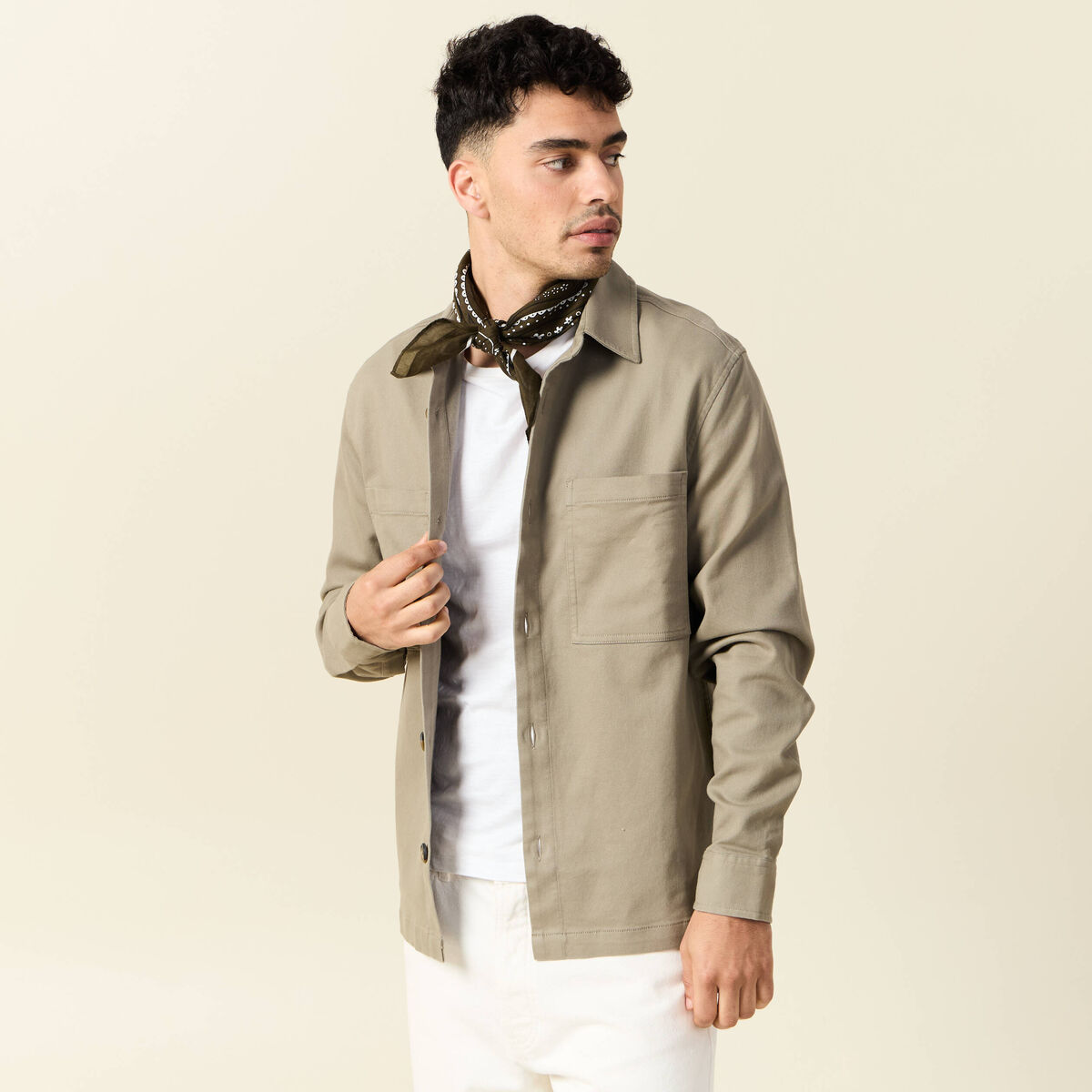 Surchemise manches longues vert kaki homme