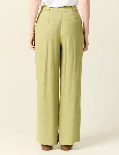 Pantalon large fluide vert olive femme