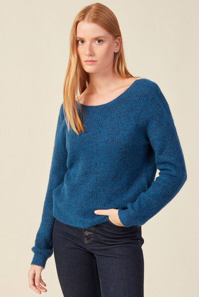Pull manches longues bleu canard femme