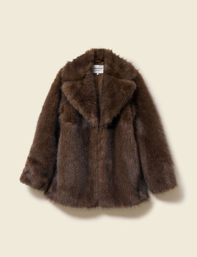 Manteau manches longues doubl&eacute; marron femme