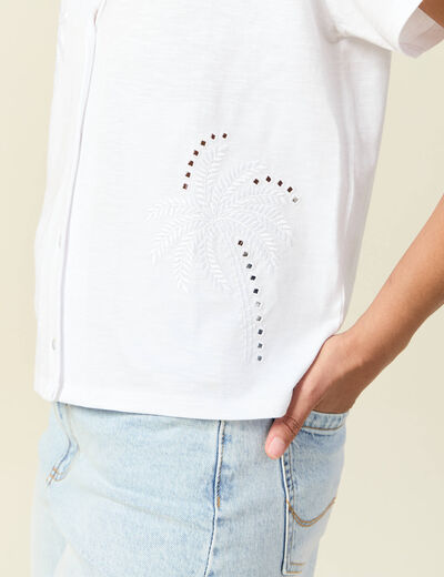 T-shirt manches courtes brodé blanc femme