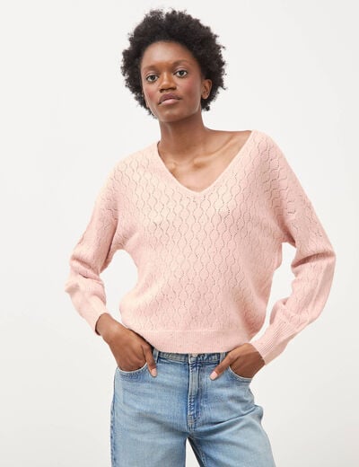 Pull oversize col v manches longues rose pastel femme