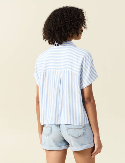Chemise manches 3/4 bleu femme